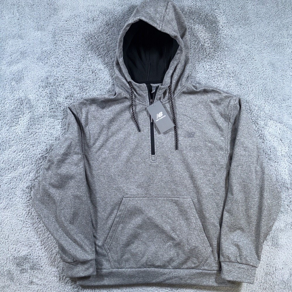 New Balance Men's Gray Relaxed Fit Fleece 1/4 Zip Pullover Hoodie Size Med